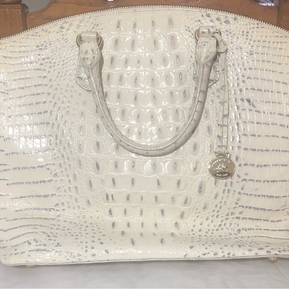 Brahmin Large Duxbury Leather Satchel White Grey